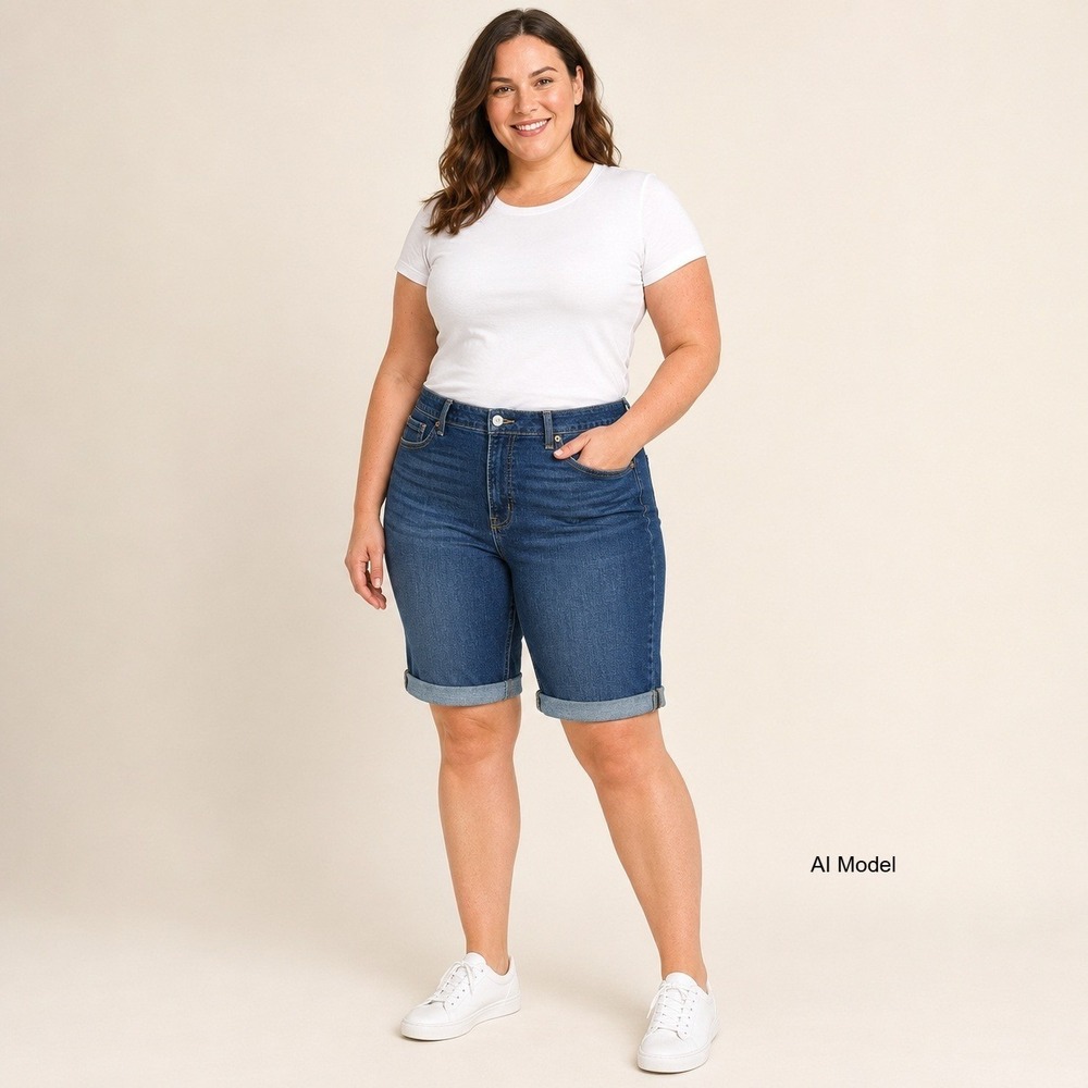 Old Navy OG Straight High Rise Denim Shorts Womens 16 Dark Wash Cuffed Bermuda